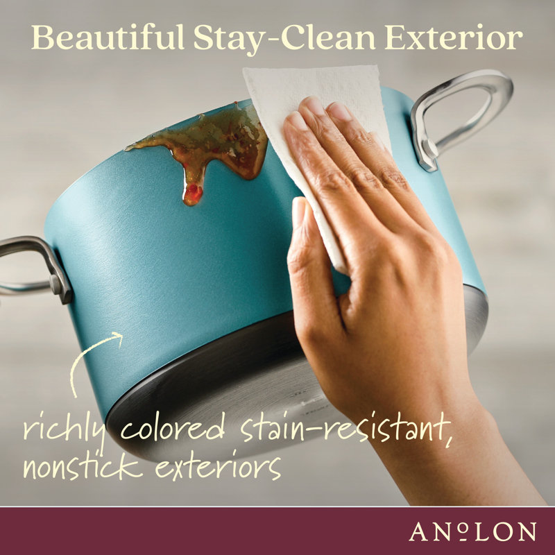 Anolon Achieve Hard Anodized Nonstick Saucepot with Lid, 4 Quarts, Teal