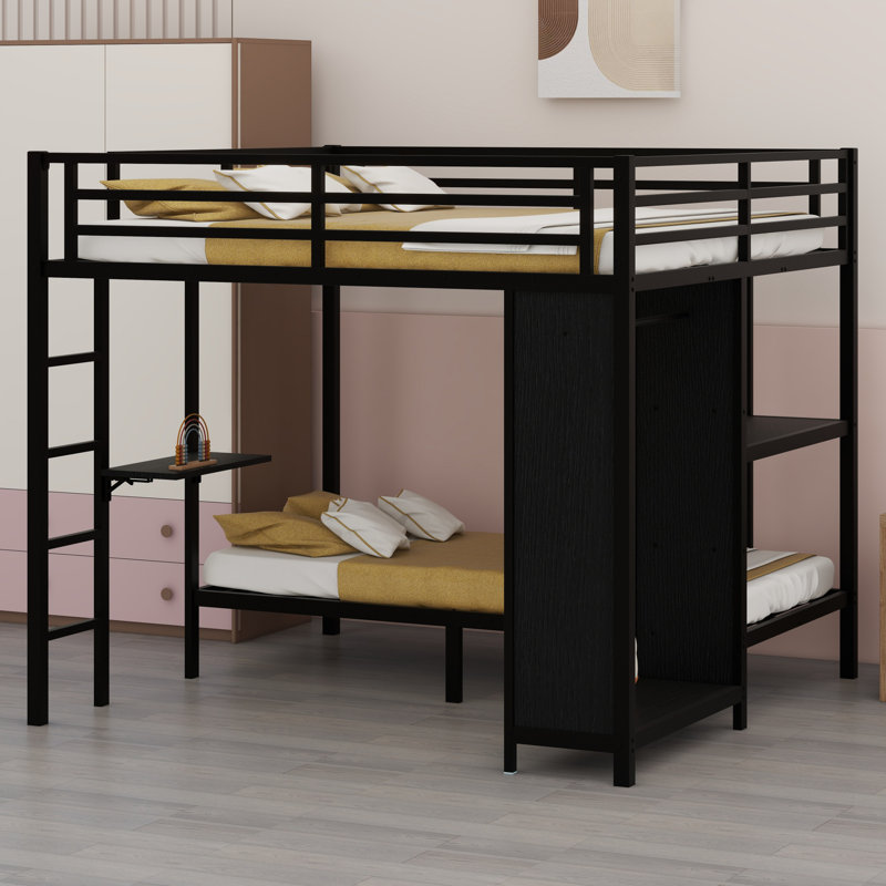 Structure de lit superposé avec garde-robe intégrée et bureau pliable