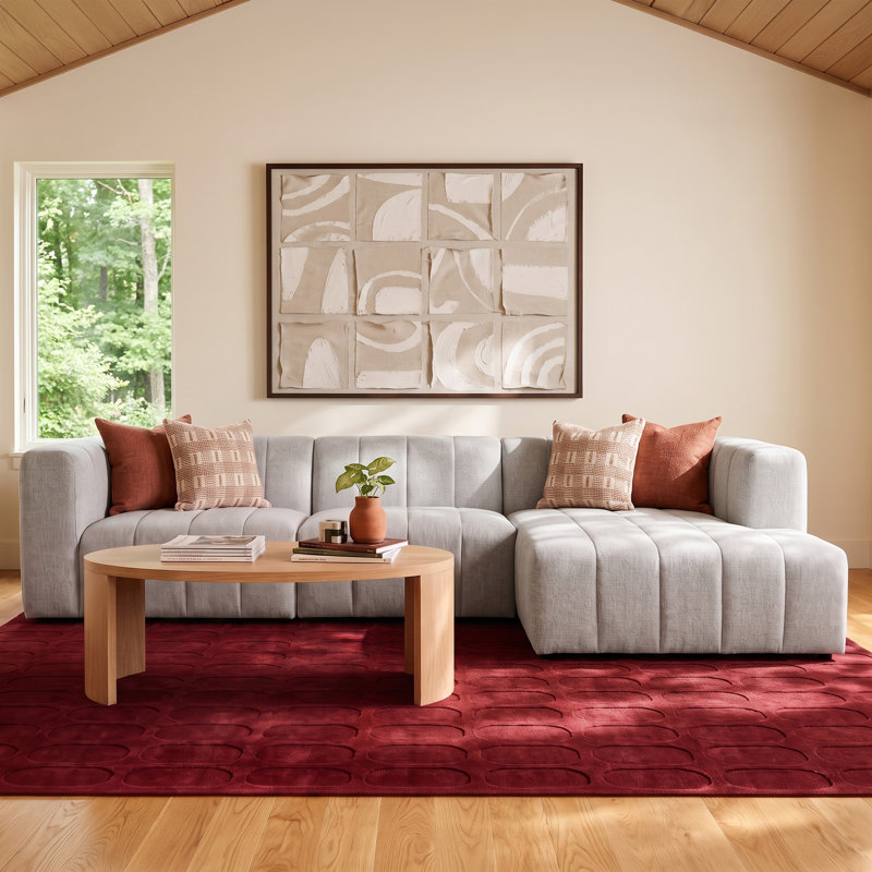 Bowry Upholstered L-Shaped Sectional, Right Hand Facing, Light Gray Napa Sandstone Polyester, Black