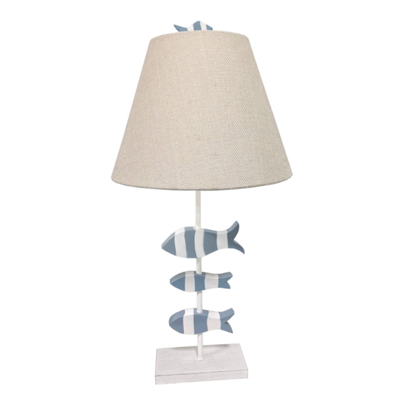 Captivating Coastal Blue and White Resin Table Lamp Set of 2 with 3-Way Switch, 28-Inch Elegant Underwater Fish Design, Soft Linen Shade for Relaxing Ambiance