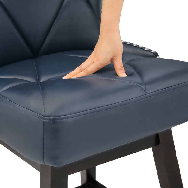 Tabouret de comptoir pivotant 26 po Arabele, Similicuir bleu marine, 2, Marron foncé