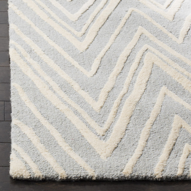 Sanyla Hand Tufted Wool Chevron Rug, Rectangle 9' x 12'