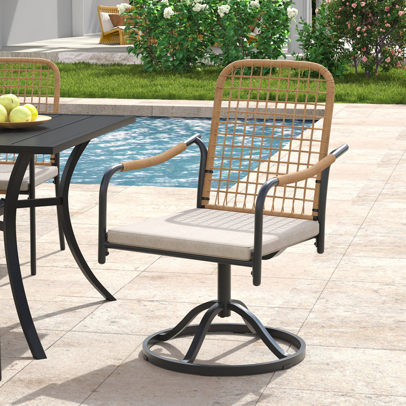 6-Person Patio Dining Set with 2 Cushioned Swivel Chairs and 4 Stackable Woven Rattan Chairs