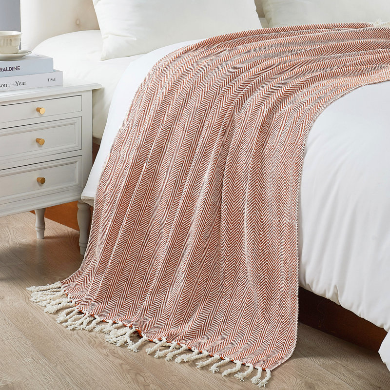 Herringbone Textured Throw Blanket, Terracotta