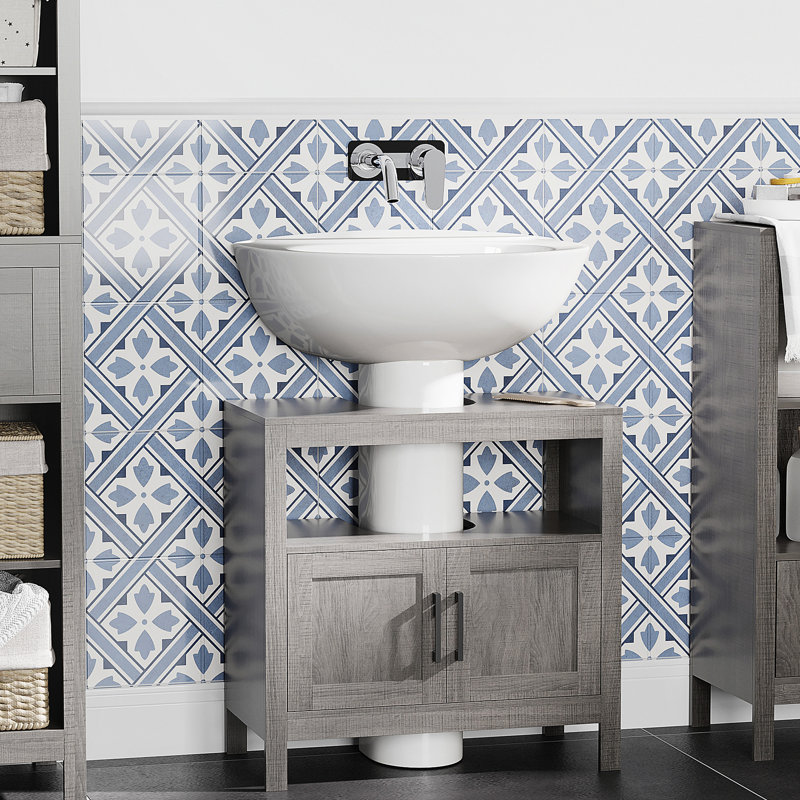Elegant Bathroom Under Sink Cabinet With 2 Doors And Shelving, Gray Vanity Open Shelf