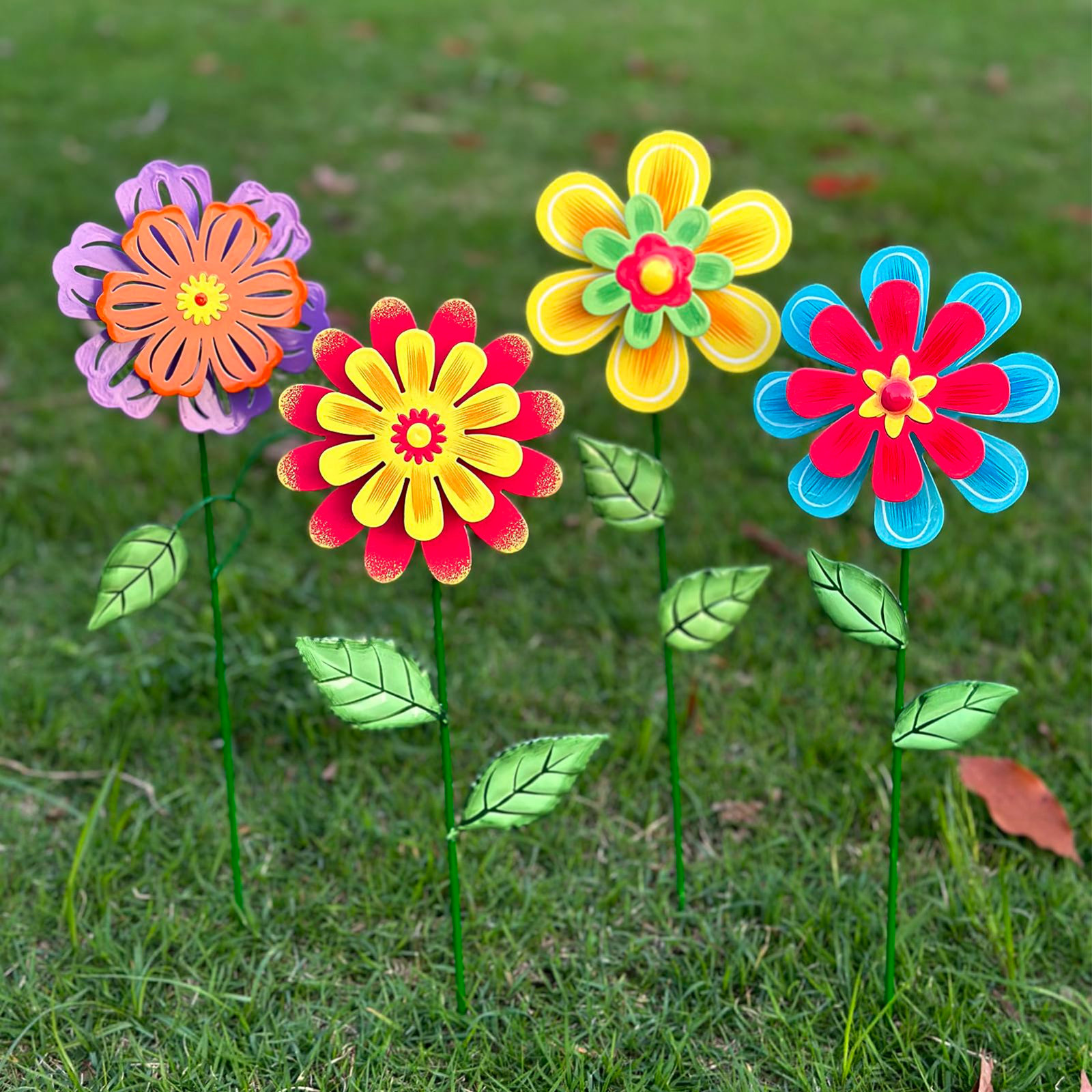 Arlmont & Co. 4-Piece Set Of Metal Flower Decorative Garden Stakes For ...