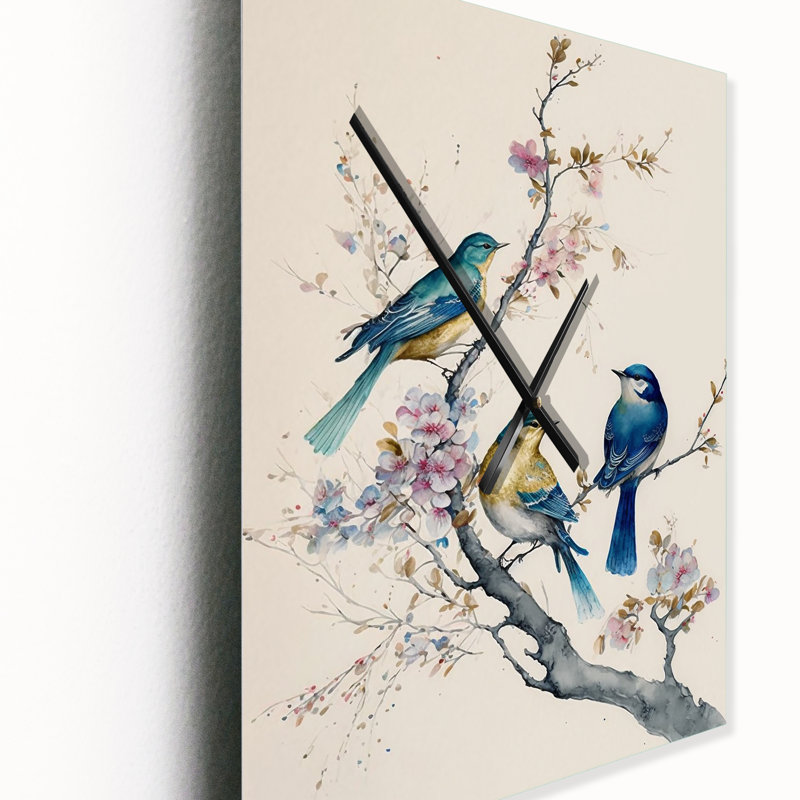 Birds On Plum Blossoms Tree V - Horloges murales animaux, H 28 po x l 12 po x P 1 po
