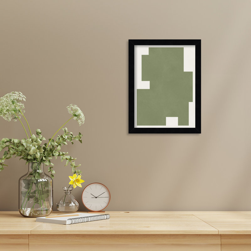 «Green Geometric Form» par Osyrus, impression sur bois encadrée, Noir Svelte, H 13 po x l 10 po