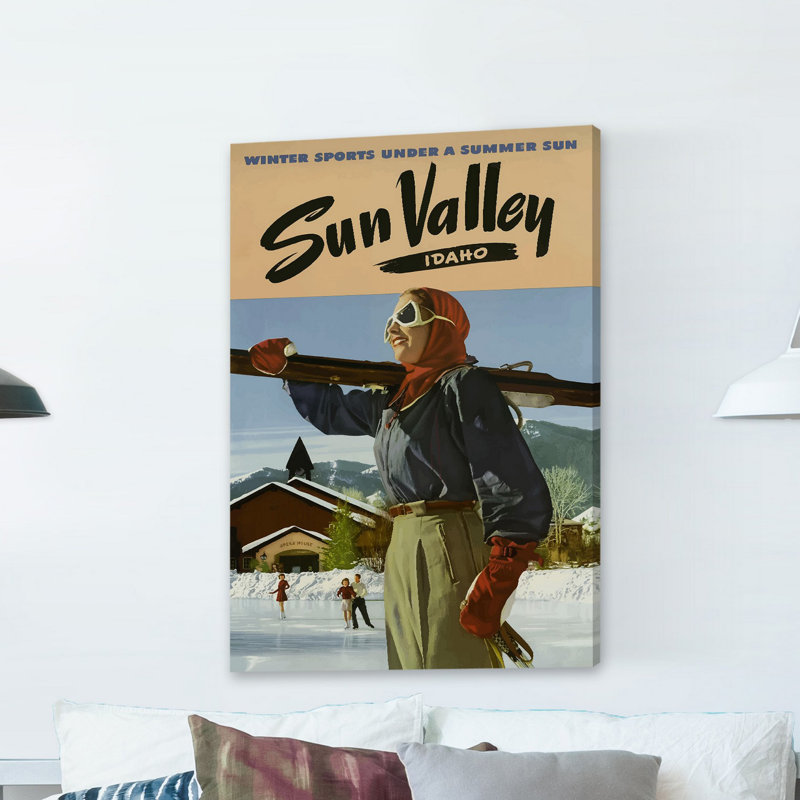 « sun valley idaho », affiche rétro sur toile tendue, H 60 po x l 40 po