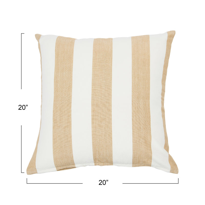 20'' Beige and White Striped Cotton Throw Pillow