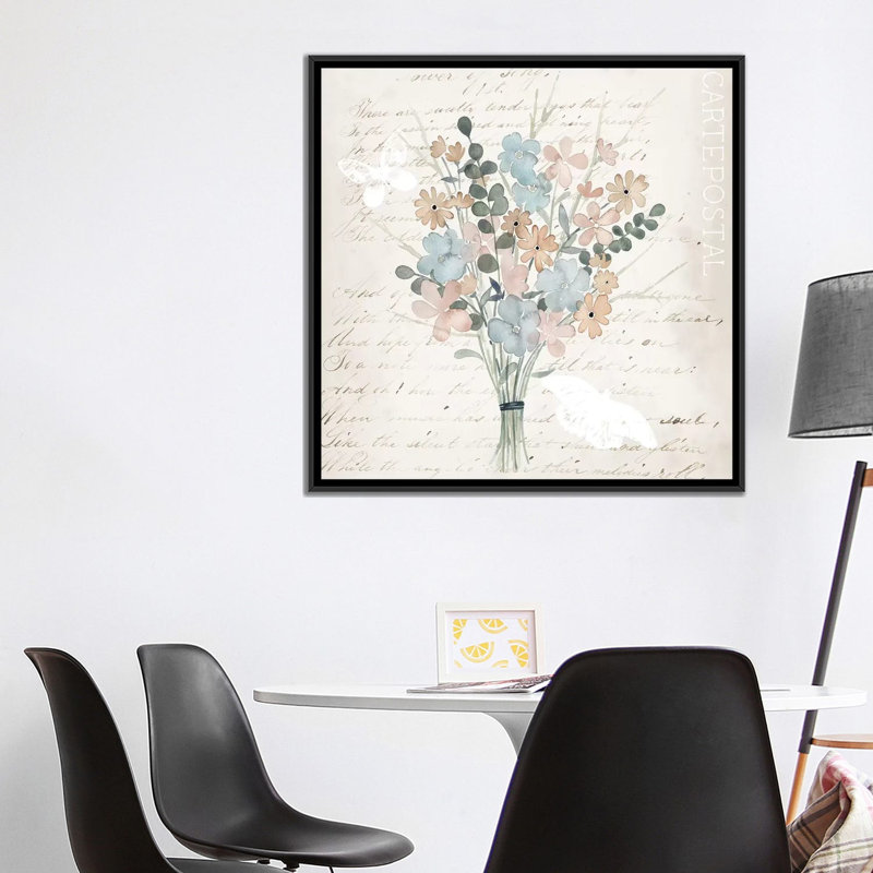 « fleurs pastel i », impression sur toile, H 18 po x l 18 po x P 1,5 po, Toile avec cadre noir, Pas de tapis