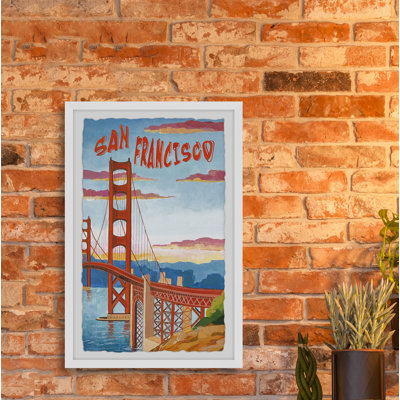The Iconic Golden Gate Bridge - Reproduction d'art graphique sur papier encadré