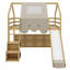 Lit mezzanine en bois avec cadre en forme de maison et auvent de style tente-511053758-511053753