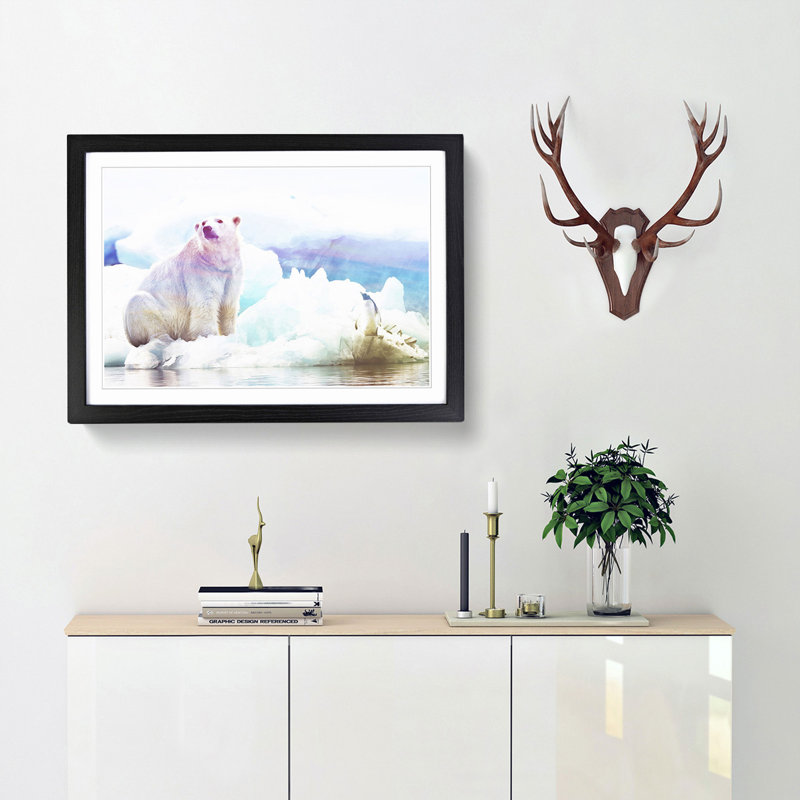 Penguin & Polar Bear - Picture Frame Graphic Art Print, 36cm H x 48cm W x 2cm D, Black Framed