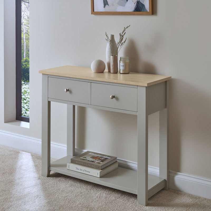 Kohen Solid Wood Top Console Table, 76cm H x 90cm W x 33cm D, Linen Grey