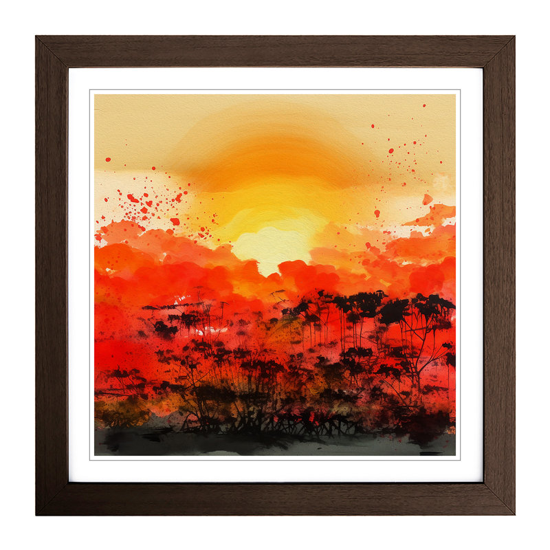 Japanese Sunset Colour Field Painting No.5 - Single Picture Frame Print on Wood, Walnut