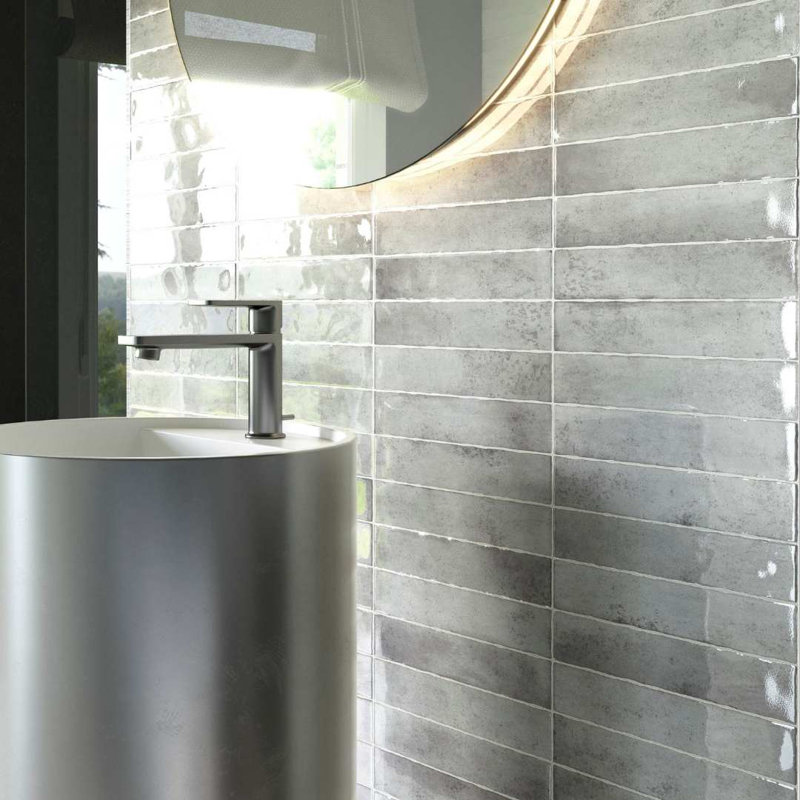 Ibiza 2" x 10" Ceramic Brick Look Subway Wall & Floor Tile, Gray