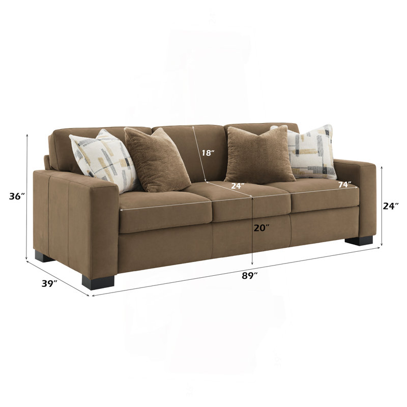 Brown Suede Fabric Sofa W/4 Pillows