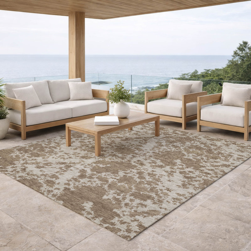 Machine Washable Indoor/Outdoor Chantille ACN2919 Abstract Rug, Beige, 5' x 7'6"