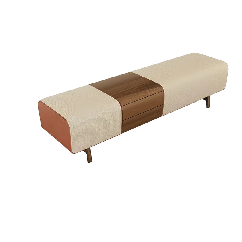 Linen Upholstered Storage Bench, White/Brown