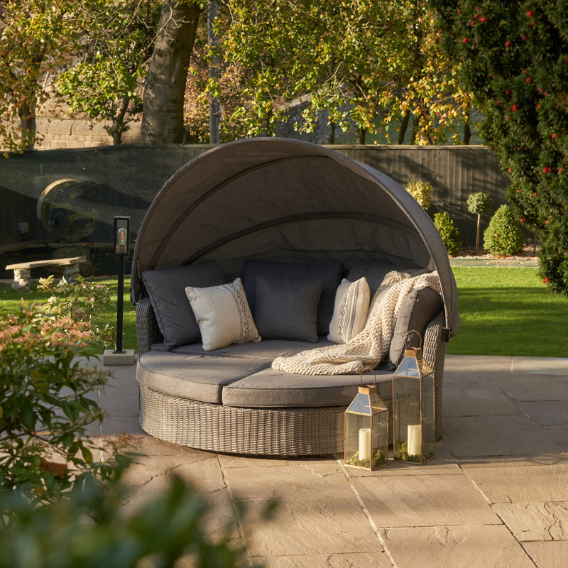 Aarju 195cm Wide Wicker Patio Daybed with Cushions, Slate Grey