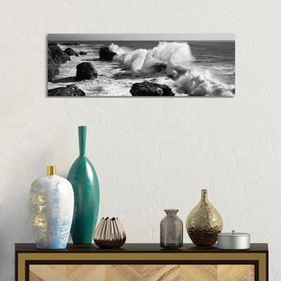 Waves Breaking On The Coast, Santa Cruz, Santa Cruz County, California, USA by Panoramic Images - Wrapped Canvas Panoramic Print