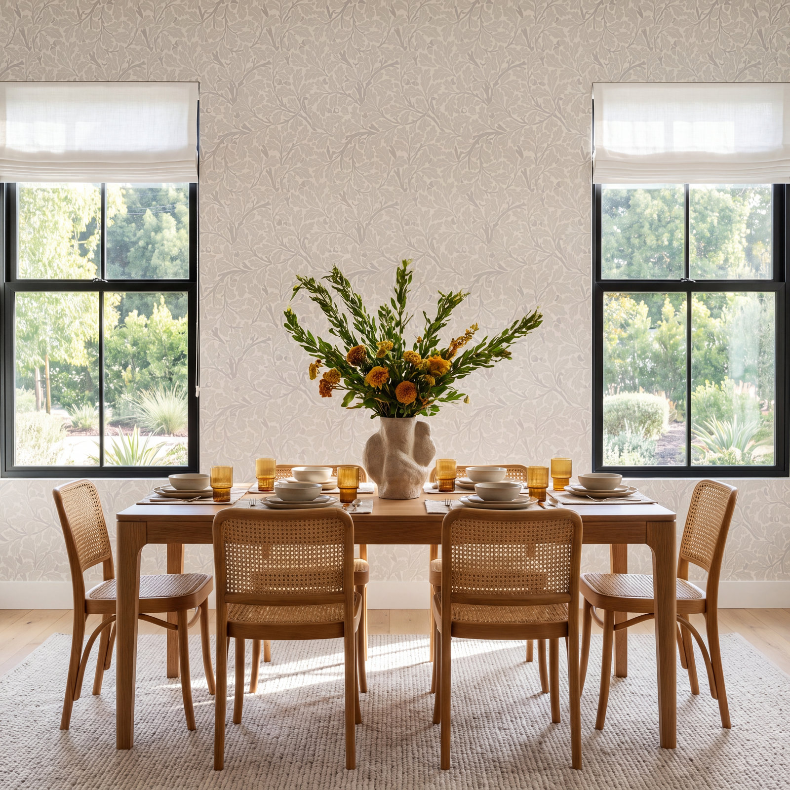 Oak Tree Modern Floral Wallpaper, Dove