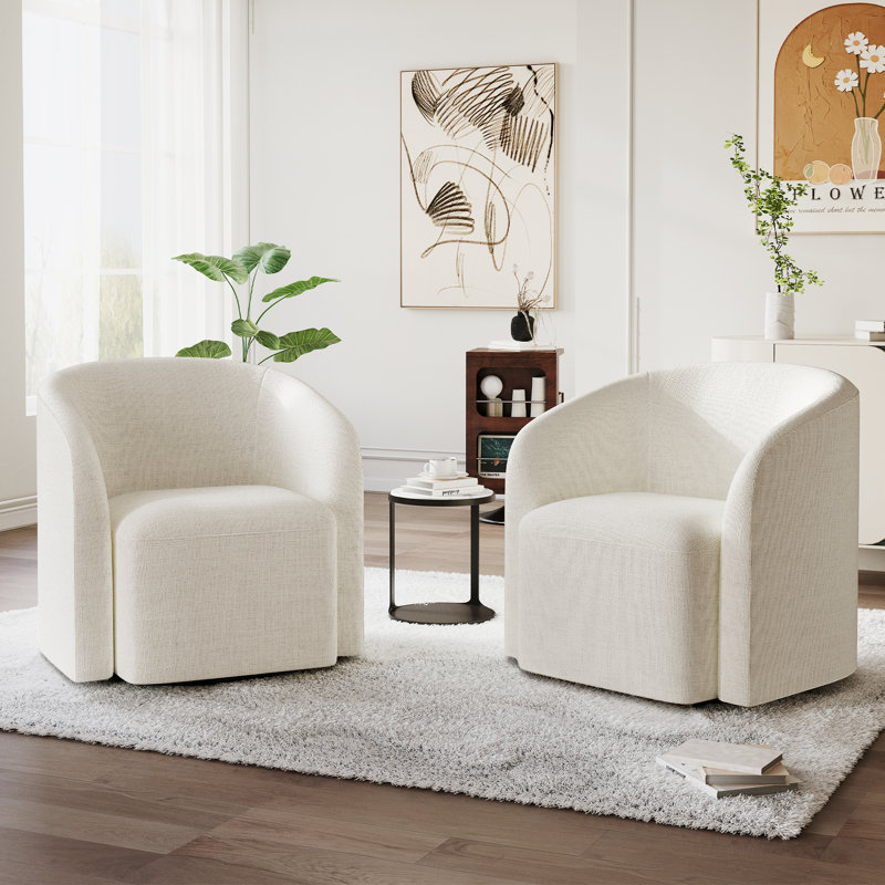 Fauteuil demi-tonneau pivotant à 360 degrés Avalos, Tissu beige
