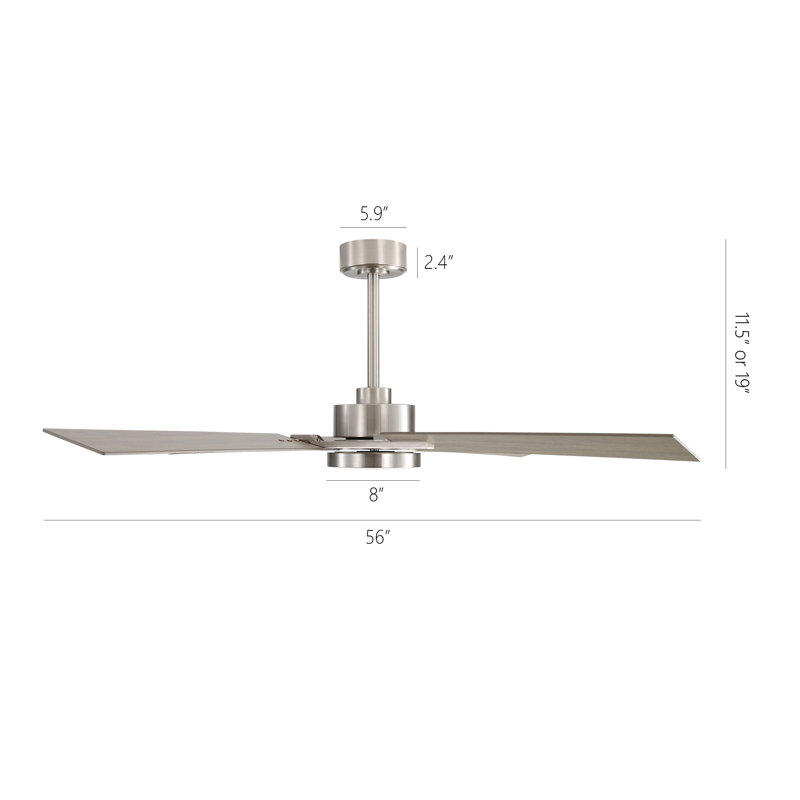 Kyliegh 56'' 4-Blade DC Motor Ceiling Fan with LED Light and Remote, Tan, Silver