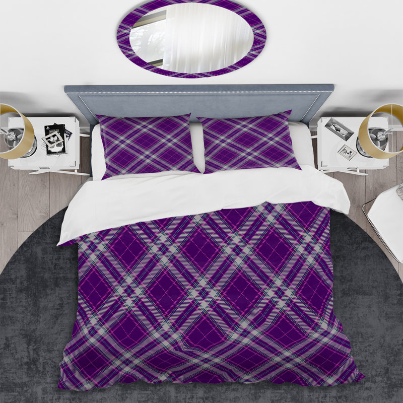 Tartan à carreaux mauves - Ensemble de housse de couette abstrait - Microfibre de polyester
