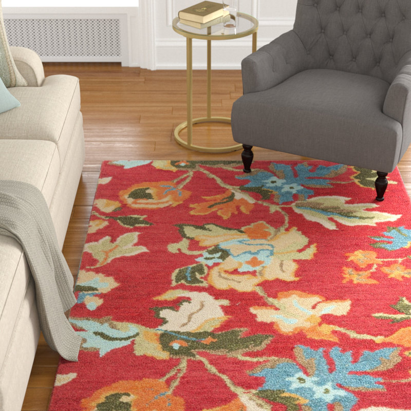 Tapis floral en laine crocheté à la main Emrick Blossom, Rectangle 8 pi 9 po x 12 pi