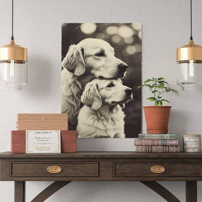 Canvas Wall Art Mom & Baby Dog, Cute Animal Family Wall Art 1-1 Vintage Poster Print Home Decor