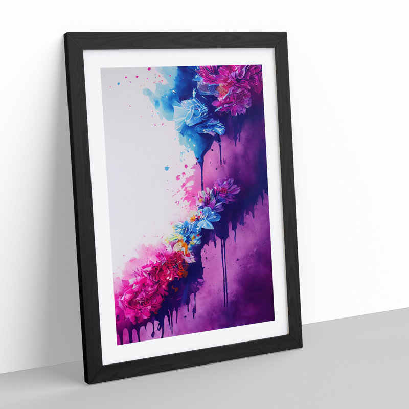Flowers Dripping Paint No.4 Abstract - Single Picture Frame Print, 64cm H x 46cm W, Black