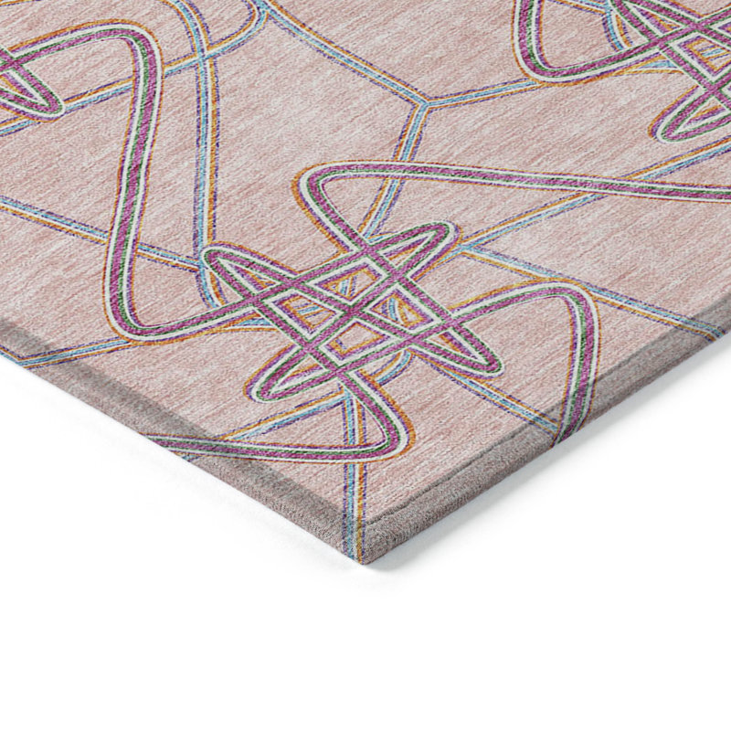 Tapis extérieur lavable à motif géométrique 3 pi x 5 pi rose mauve et bleu ciel