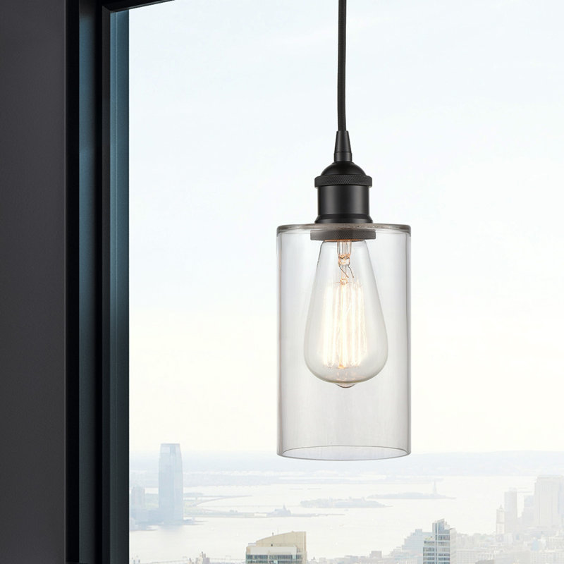 Luminaire suspendu cylindrique à 1 lumière Ervine, Clair, Noir mat