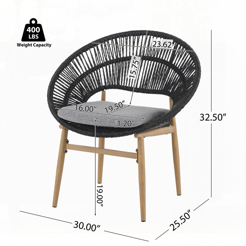 Ensemble de 2 chaises d'extérieur en osier, Gris foncé, Noir