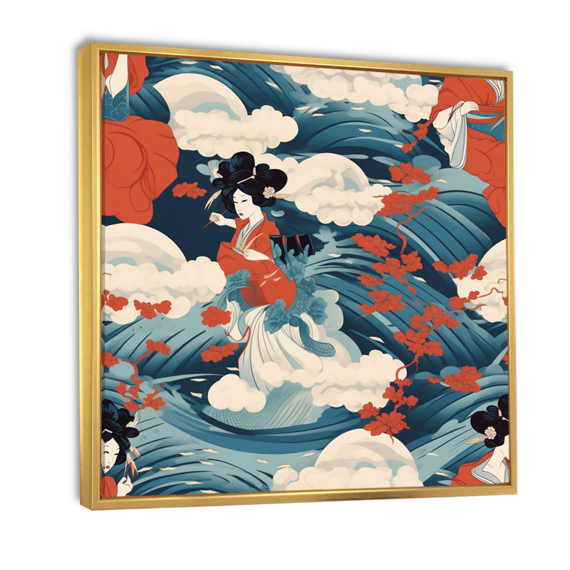 «Ukiyo Japanese Woman In Retro Waves - Japon Woman», reproduction d'art sur toile, H 24 po x l 24 po x P 1 po
