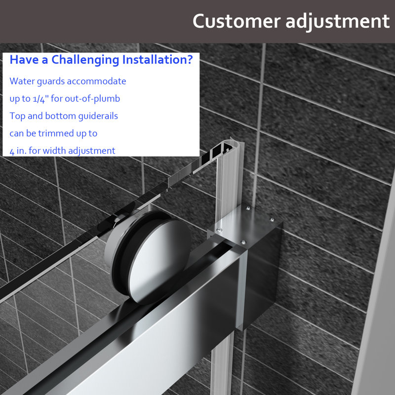 Porte de douche sans cadre l 56 po x H 76 po, Noir mat