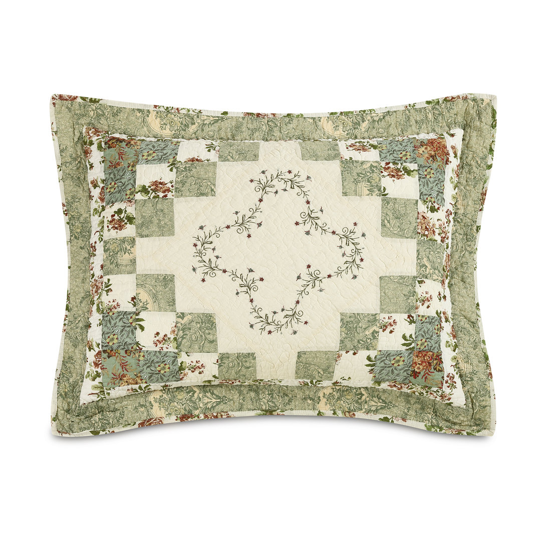 Olivia Embroidered Patchwork Single Pillow Sham Modern Heirloom 