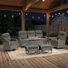 Ensemble de conversation extérieur en osier 7 pièces avec foyer, canapé, fauteuils pivotants et poufs