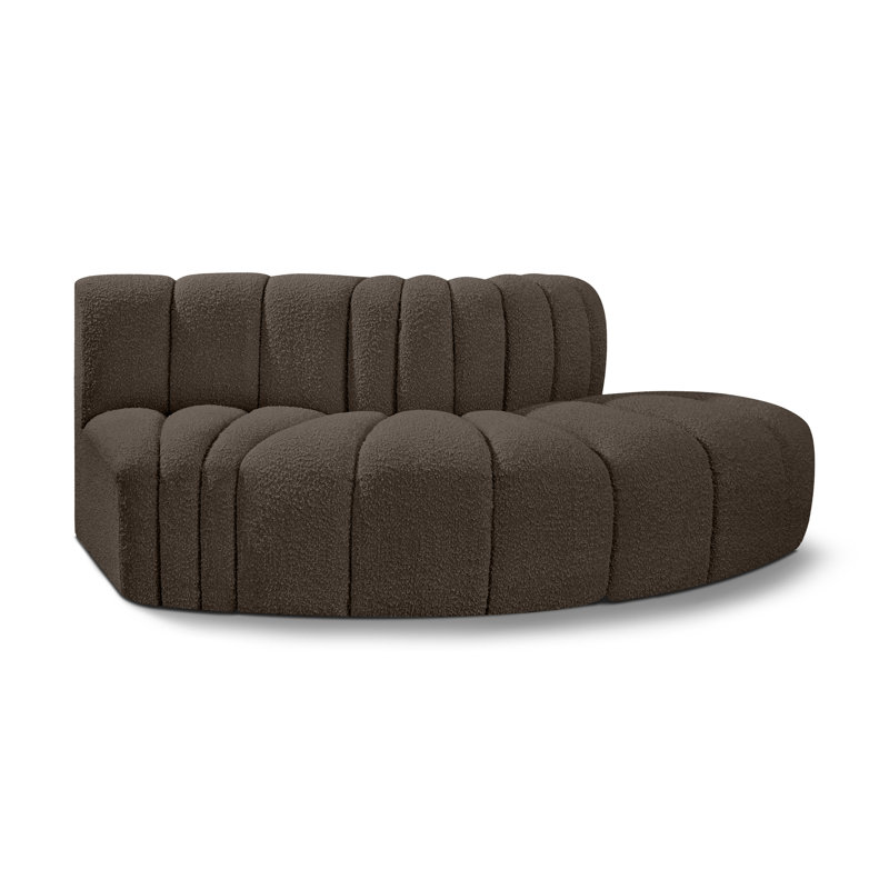 Iyre Upholstered Curved Sectional Reversible, Brown Boucle Fabric