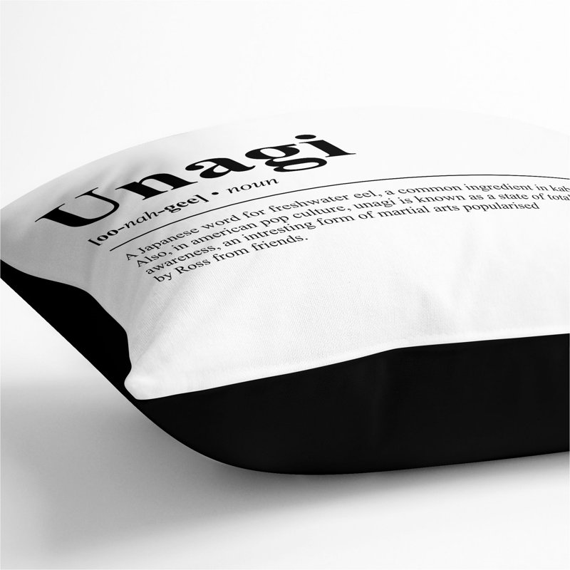 Dictionary Unagi Typography Square Throw Cushion, 40cm H x 40cm W x 15cm D, Black