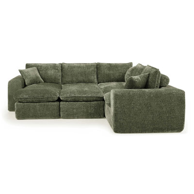 107'' Modern Boucle L-Shaped Sectional Sofa With Two Moveable Ottomans For Living Room, Comfy Cloud Couch With Pillows, DIY Combination