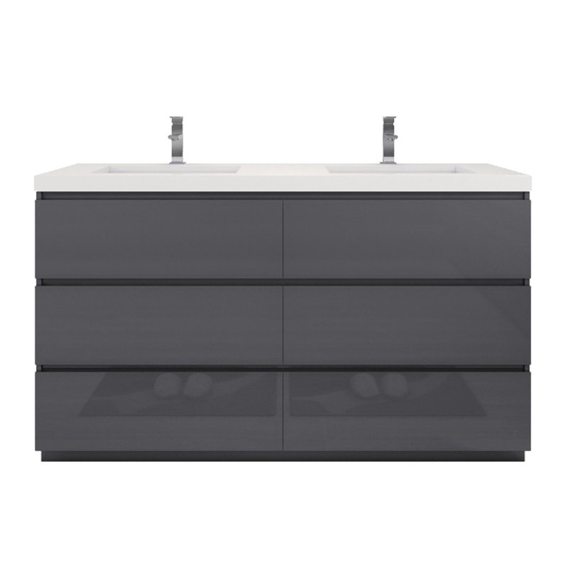 Ensemble de meuble-lavabo double 60 po Ferrante, Gris ultrabrillant