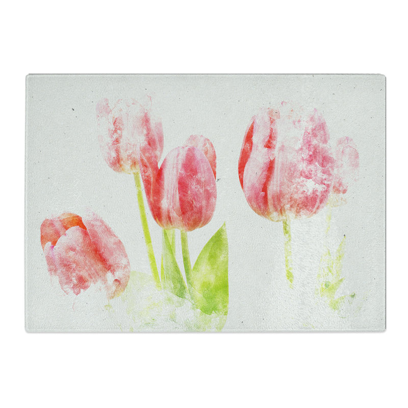 Tempered Glass Beautiful Pink Tulips Chopping Board, 28.5 cm x 39 cm