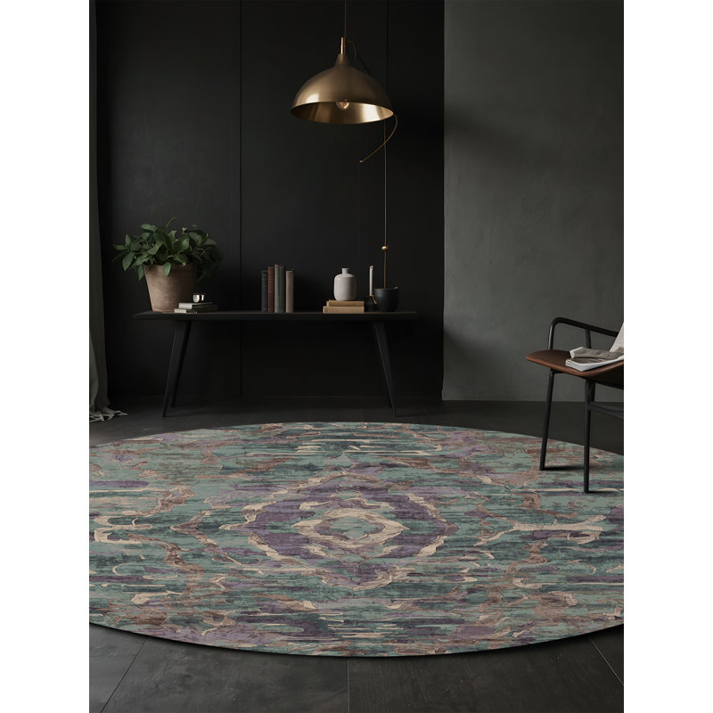 Tapis gris soyeux et moelleux, Rond 8 pi