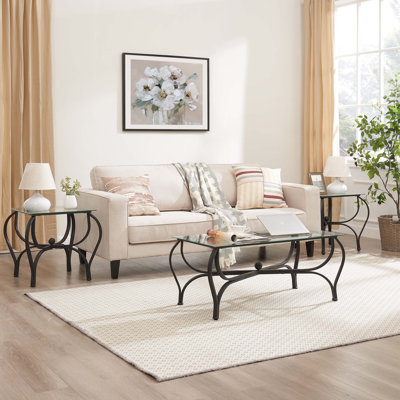Ensemble de 3 tables basses décoratives en verre trempé Reiana