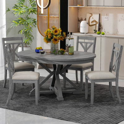 Retro Functional Dining Table Set With Extendable Feature And Ergonomic Chairs, Ideal For Dining And Living Areas