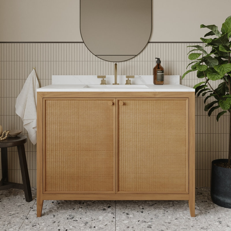 Whitney Rattan 42" Bathroom Vanity with Cultured Marble Countertop, 42"