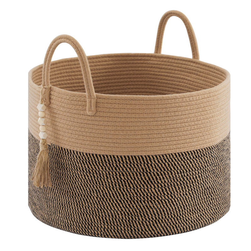 Beachcrest Home Priscila Cotton Decorative Basket, Brown Mix